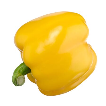 Closeup of a sweet yellow pepper isolated on white backgroundの写真素材