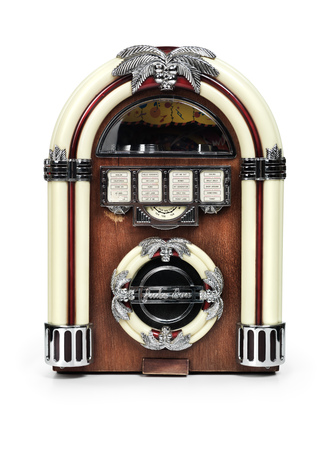 Retro juke box radio isolated on white background with clipping pathの写真素材