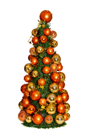 Small decorated christmas tree isolated with clipping path on white backgroundの写真素材