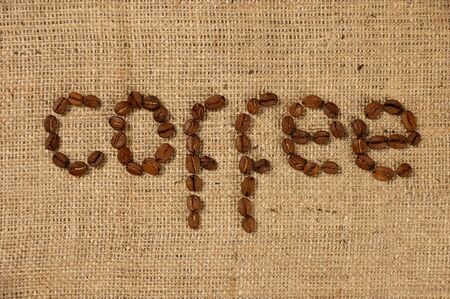 Coffee word made of coffee beansの写真素材