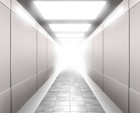 Stock 3D Illustration of a Brightly lit corridor leading into white lightの写真素材