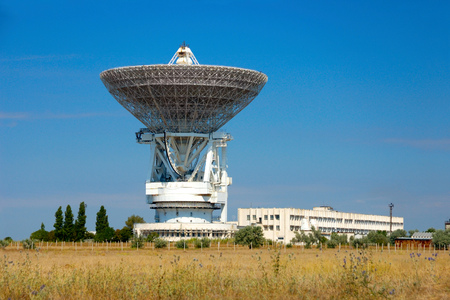Porabolic dish at space control center in Crimea Ukraineの写真素材