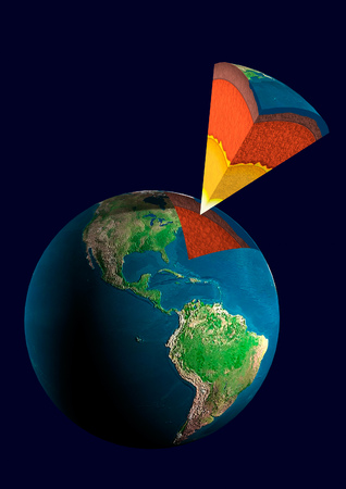 Structure of earth conceptual scientific colorful 3D illustration Isolated on dark blue backgroundの写真素材