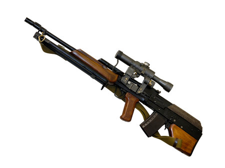 Russian hunting carbine Wolf bullpup system and telescopic sight isolated silhouette with clipping path over white backgroundの写真素材
