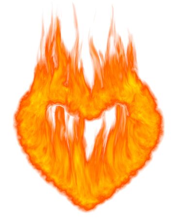 Burning heart shaped conceptual symbol isolated silhouette on white background. 3D illustration.の写真素材