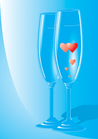A couple of champagne flutes with hearts inside the. Conceptual romantic Valentines Day still life vector illustrationの写真素材
