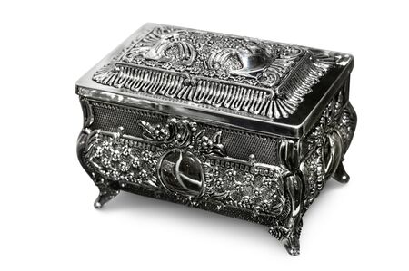 Antique silver jewelry box Isolated with a clipping path on white backgroundの写真素材