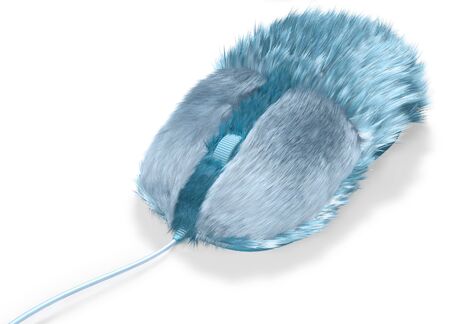 Blue furry computer mouse isolated on white backgroundの写真素材