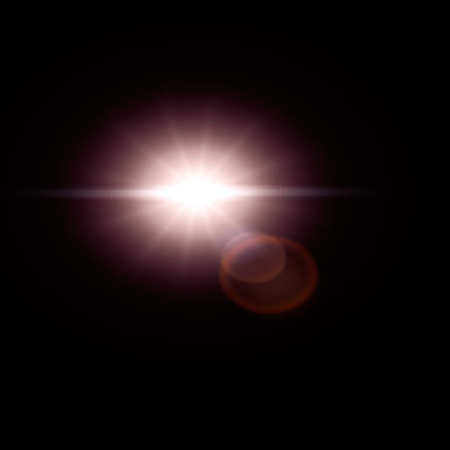 Sun flare, lens flare effect isolated on black backgroundの写真素材