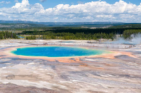 View from the hill of the beautiful Yellowstone Caldera, also known as Supervolcano, in Yellowstone National Park, Wyoming, USAの写真素材