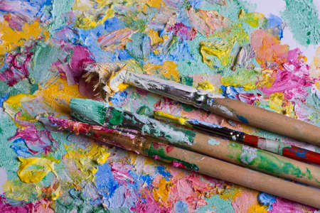 brush on the background of oil paintsの写真素材