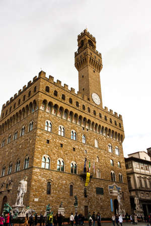 FLORENCE, ITALY - February 06, 2017: Exterior view of the Palazzo Vecchio at the Piazza della Signoria in FIRENZEのeditorial素材