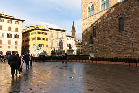 FIRENZE, ITALY - February 06, 2017 - Famous Fountain of Neptune on Piazza della Signoria in Florence, Italyのeditorial素材