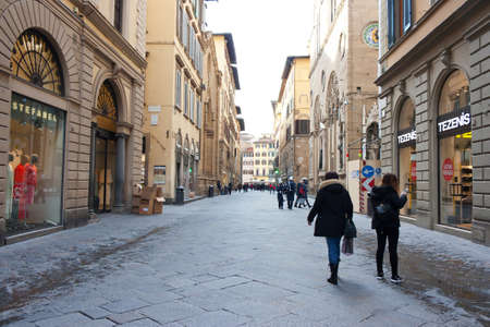 FLORENCE, ITALY - FEBRUARY 06, 2017: Old, medieval,  street in Firenzeのeditorial素材