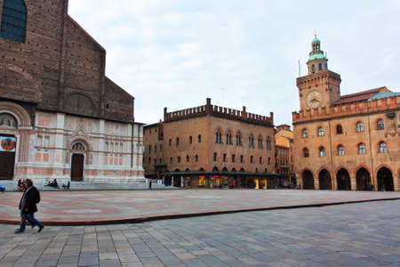 BOLOGNA, ITALY -FEBRUARY 08, 2017: View of Piazza Maggiore and Palazzo del Podesta, Bologna