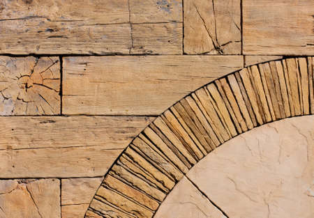 Abstract background of wooden beams, stone and marble. Mosaicの写真素材