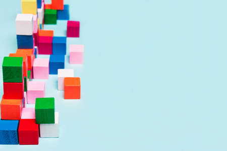 Color cubes in the system, the game, puzzles. Concept of logical thinking, development, creativity, diversity.minimal copy spaceの写真素材