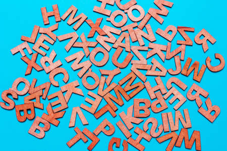 Background from wooden letters. Concept of education, ideas, logical thinking, creativity, schoolの写真素材