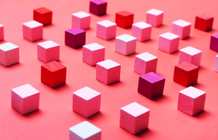 Color cubes, soft focus. Concept of creativity, art. Abstract coral, geometric background