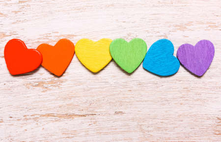Hearts of rainbow colors on a white background. Symbol, LGBT flagの写真素材