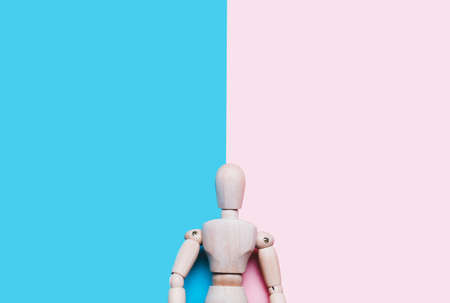 Concept of Finism, Gender. Mock up of man on pink and blue backgroundの写真素材