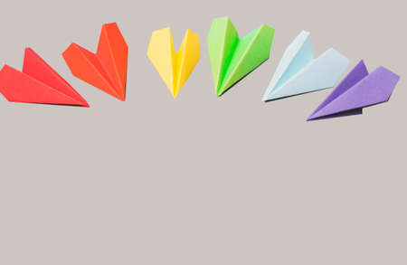 Paper airplanes colors of the rainbow colorの写真素材