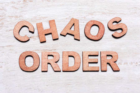 Order and chaos in wooden blockの写真素材