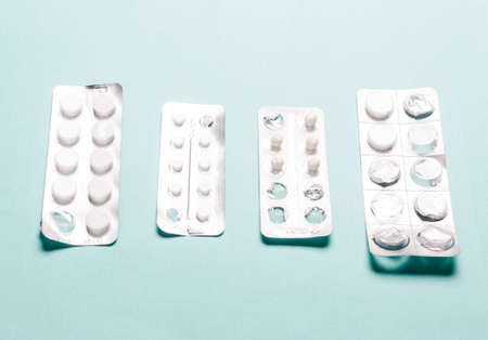 Pills blister pack on  blueの写真素材