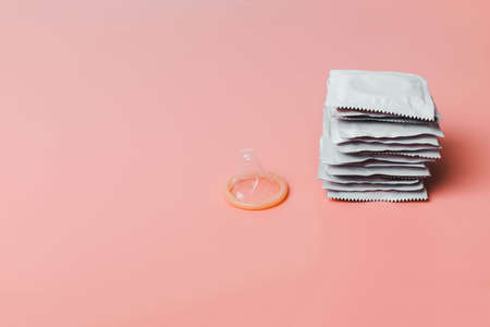 Stack of Condoms on  pinkの写真素材