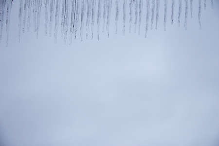 Icicles against the background of the gray skyの写真素材