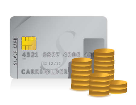 Credit card and dollar coins illustration design on whiteのイラスト素材