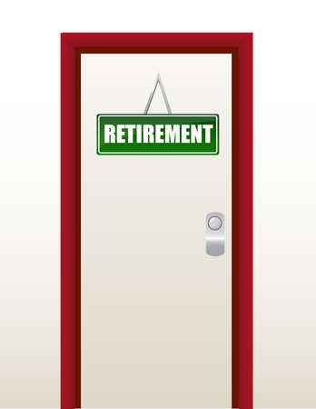 door with green retirement sign illustration design のイラスト素材