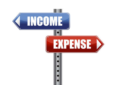 Income and expense signpost illustration designのイラスト素材
