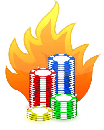 Casino poker chips on fire illustration design on white backgroundのイラスト素材