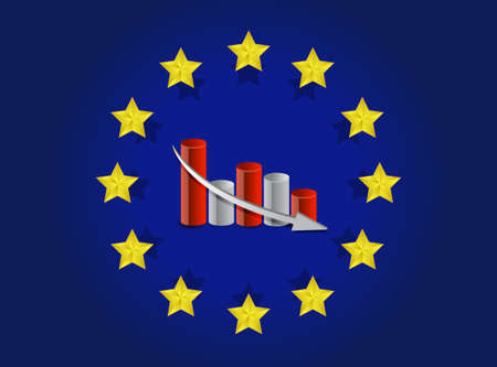 european union flag and falling graph illustration designのイラスト素材