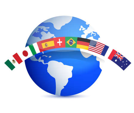 globe with flags illustration design on whiteのイラスト素材