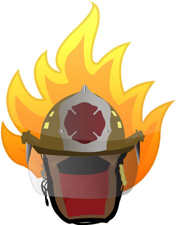 firefighter helmet on fire illustration design on whiteのイラスト素材