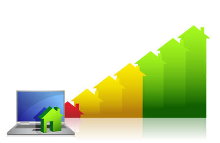 graph showing financial real estate growth and laptop のイラスト素材