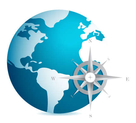 World globe illustration with compass over white backgroundのイラスト素材