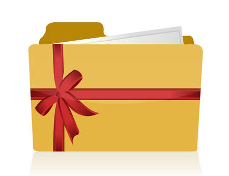 Yellow folder with red ribbon and bow over whiteのイラスト素材