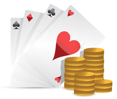 Poker cards and gambling money over white backgroundのイラスト素材
