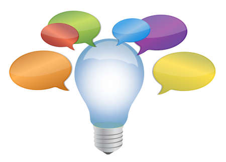 lightbulb with message bubbles around it over white のイラスト素材