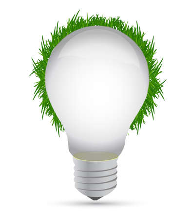lightbulb with grass around illustration design over whiteのイラスト素材