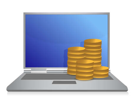 Laptop with money illustration design over white backgroundのイラスト素材