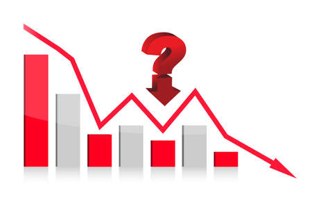 Falling bar chart from color blocks on white backgroundのイラスト素材