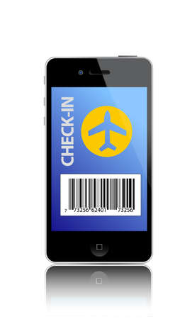 Online flight check-in using a smartphone illustrationのイラスト素材