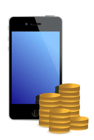 cellphone and gold coins illustration design over whiteのイラスト素材