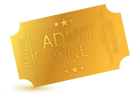 illustration of gold ticket over a white backgroundの写真素材