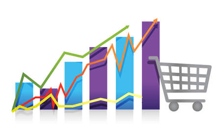 Sales growth business chart shopping cart illustrationのイラスト素材