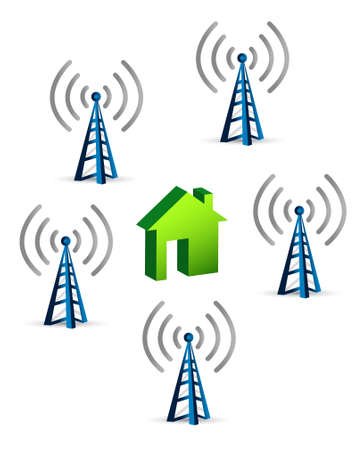 antennas around a house connection concept illustrationのイラスト素材